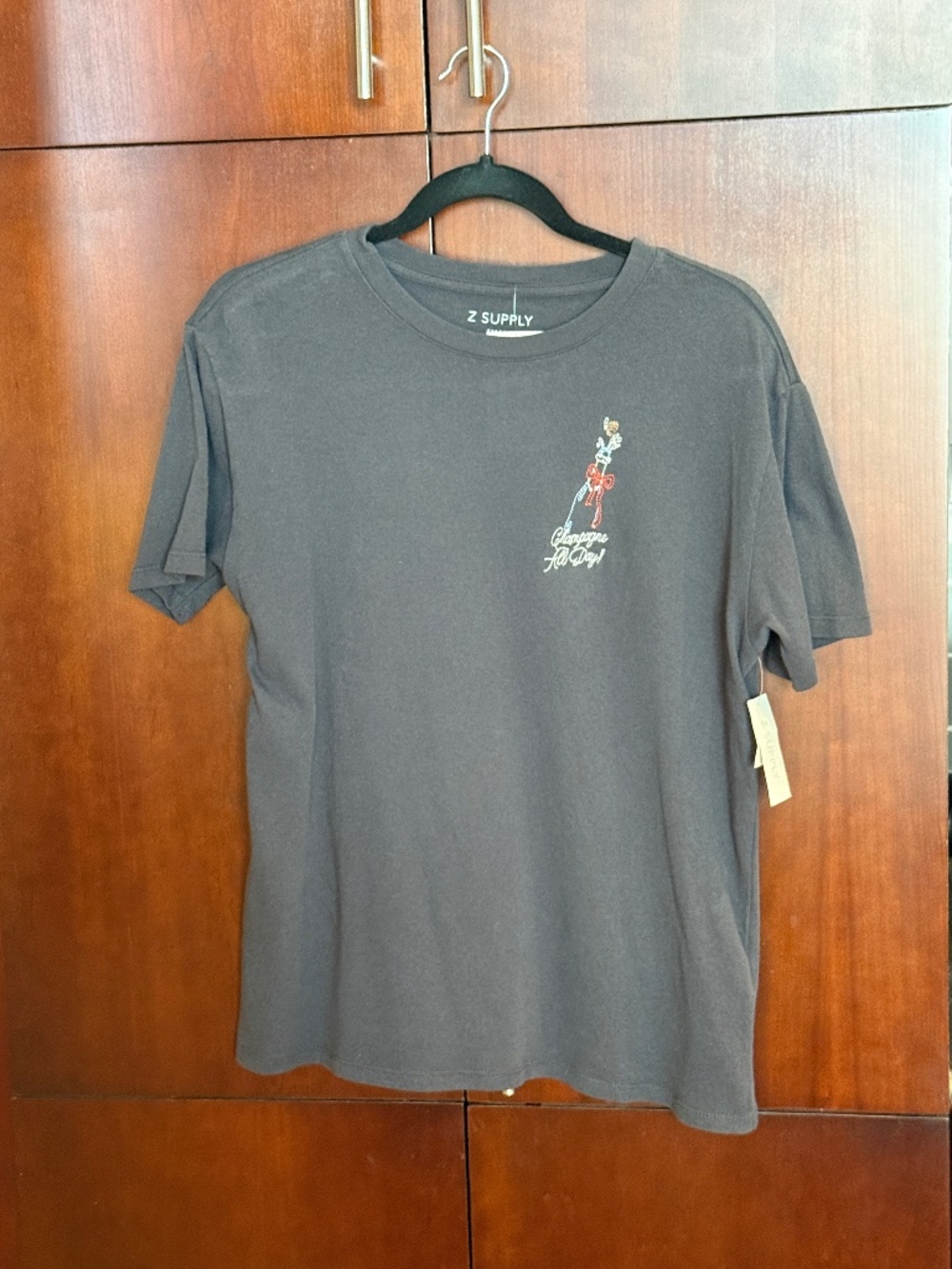 Z Supply Champagne Embroidered Short Sleeve T-Shirt